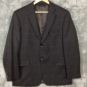 S Cohen 100% Angelico‎ Wool 44R Grey Blue Herringbone Plaid Blazer Jacket